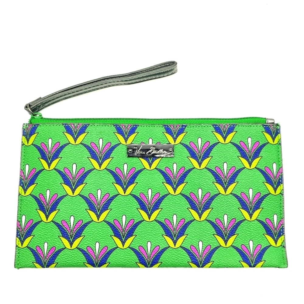Vera Bradley Emerald Diamonds Slim Zip Wristlet Faux Leather Green Retired Retro